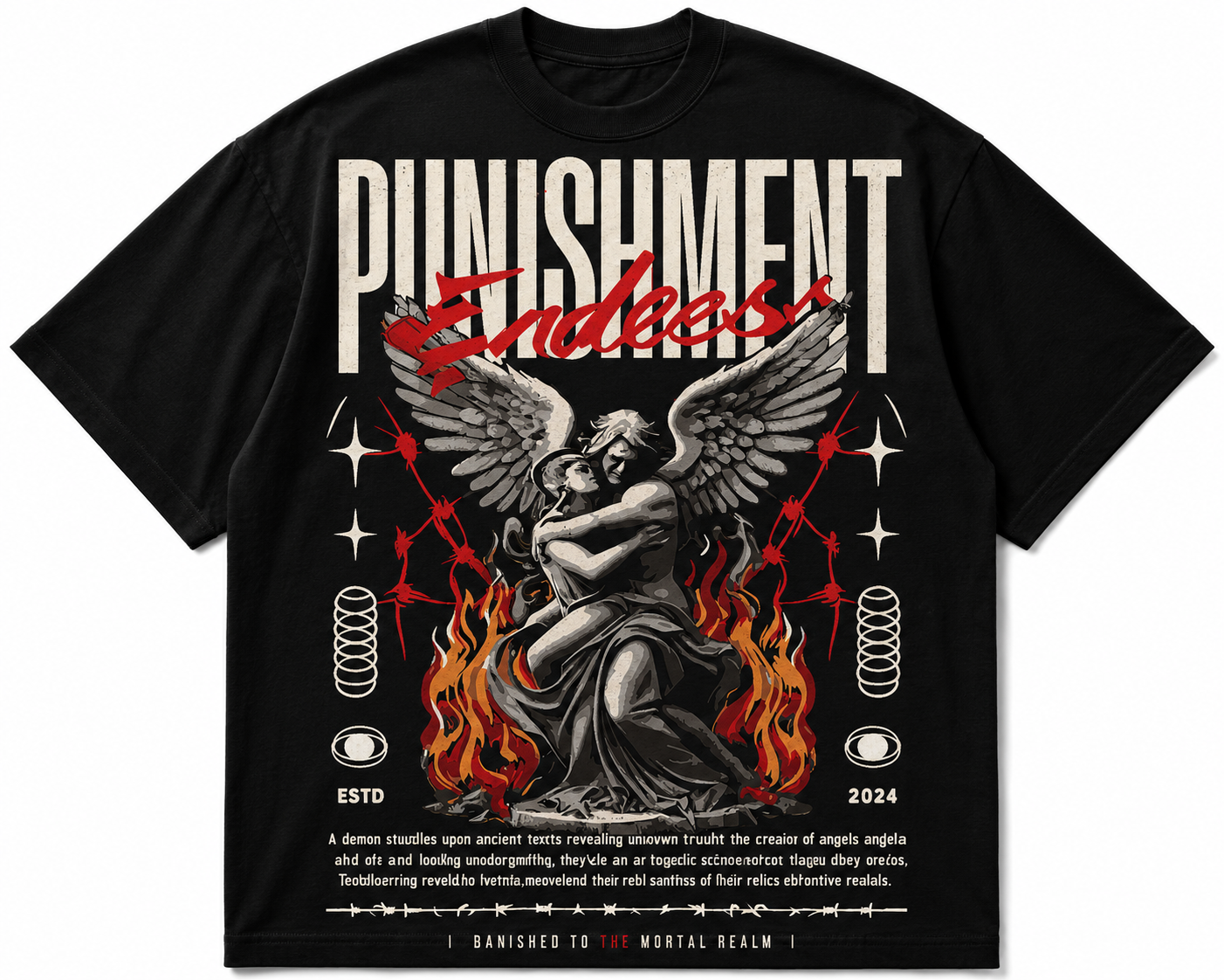 Rainer “Punishment Endless” Angel Graphic Oversized T-Shirt – Dark Fantasy Streetwear Tee