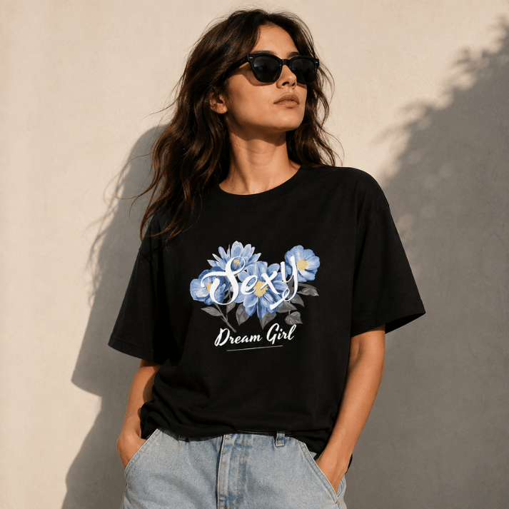 Dream Girl Blue Floral Graphic T-Shirt