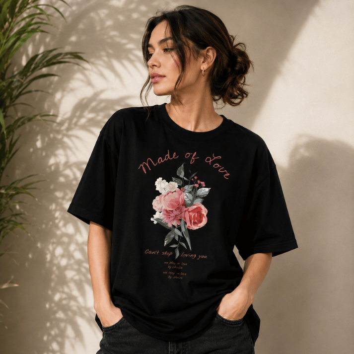 Made of Love Floral Bouquet Graphic T-Shirt