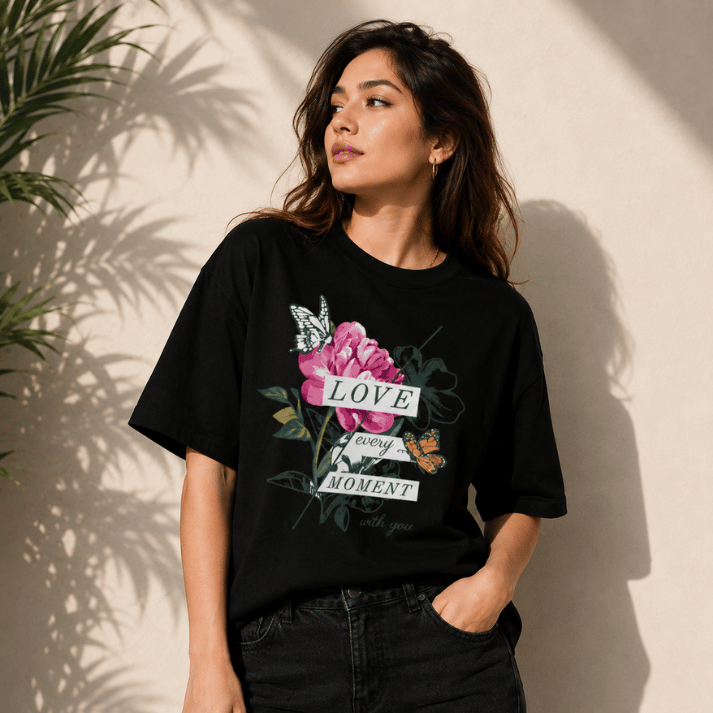 Love Every Moment Floral Butterfly Graphic T-Shirt