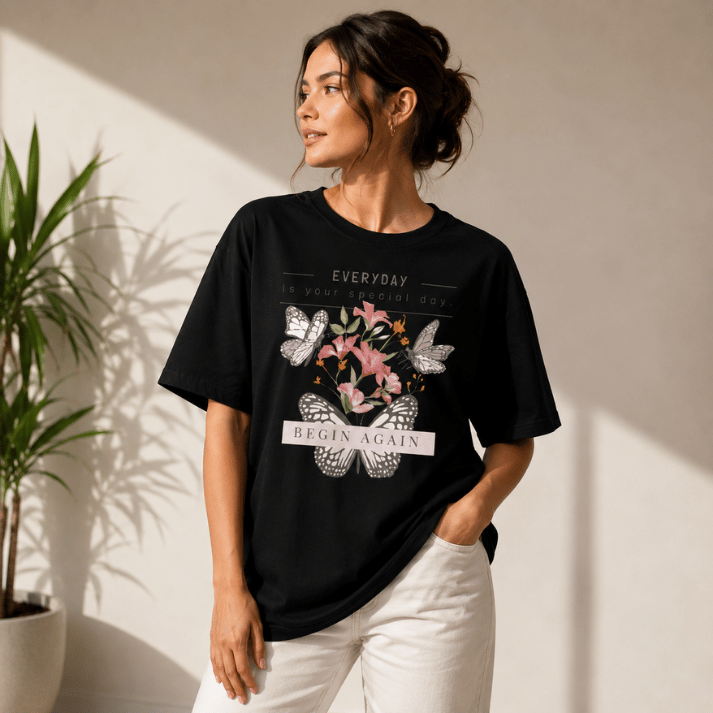 Begin Again Butterfly Floral Graphic T-Shirt