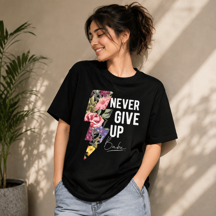 Never Give Up Floral Lightning T-Shirt