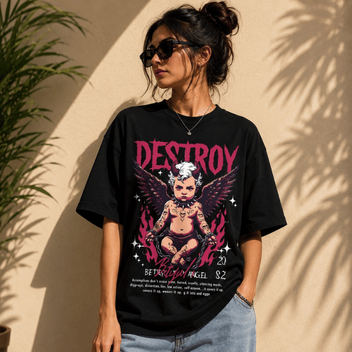 Destroy Fallen Angel Oversized Graphic T-Shirt