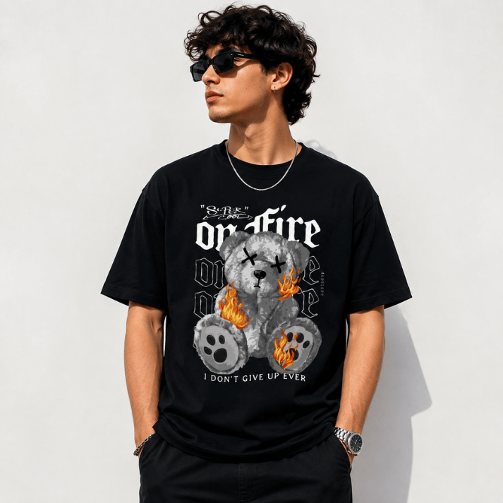 Burning Bear Never Quit Graphic T-Shirt