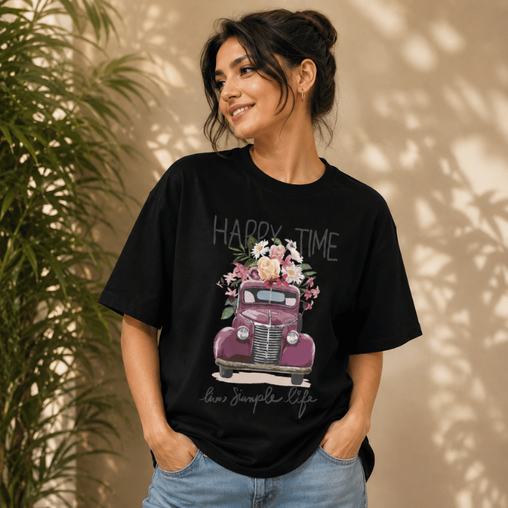 Happy Time Graphic Oversized T-Shirt
