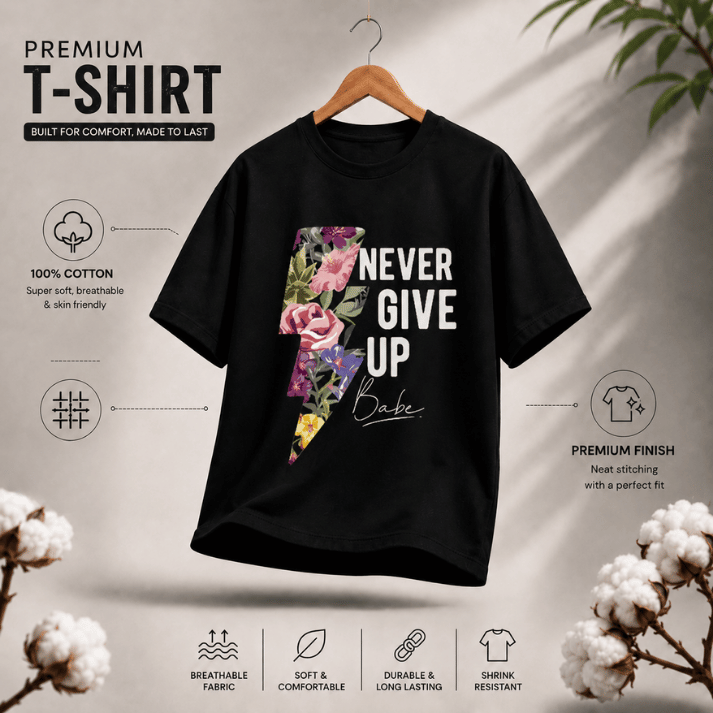 Never Give Up Floral Lightning T-Shirt