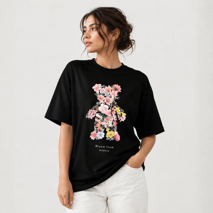 Bloom Within Floral Bear Graphic T-Shirt