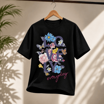 Love Everyday Floral Butterfly Graphic T-Shirt